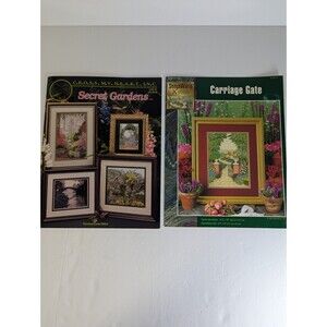 Lot of 2 Vintage Counted Cross Stitch Patterns: Secret Gardens & Carriage Gate